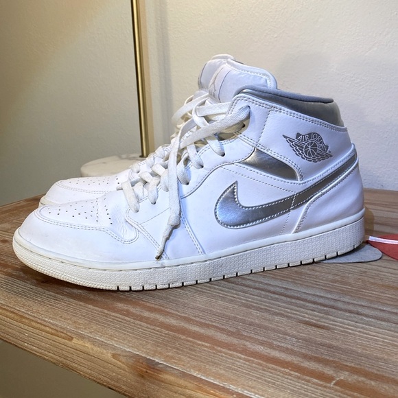 Jordan Other - Jordan 1 retro Mid Pure Money men’s size 12. EUC white & silver